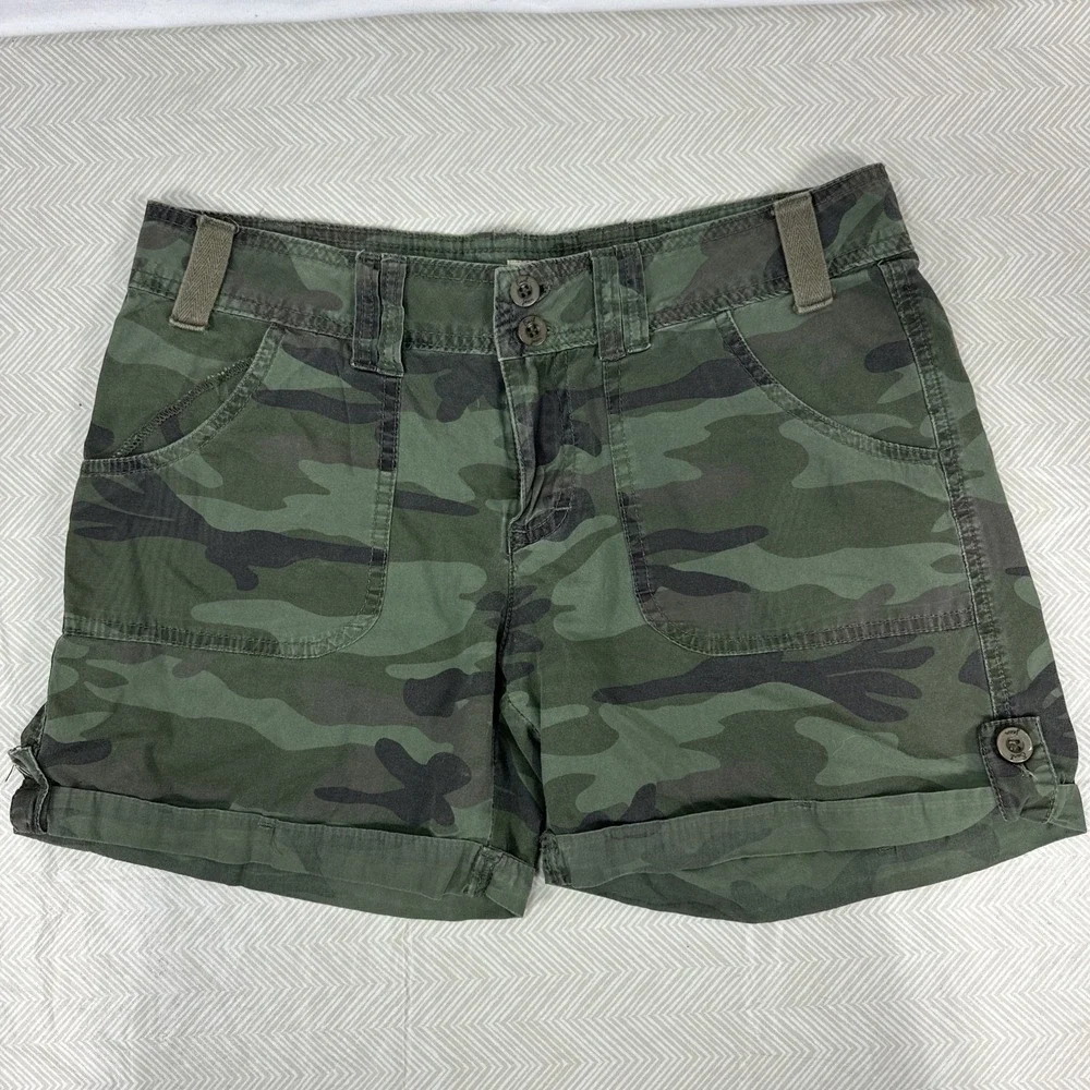 Earl Jean Camo Womens 4 Shorts ‎ Roll Tab Hem 100% cotton Lightweight Casual